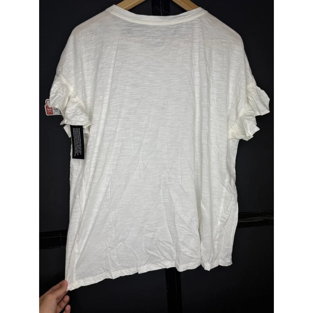 LOGO by Lori Goldstein Women's 100% Cotton Ruffle Sleeve Tee Alabaster #36# - Picture 10 of 12